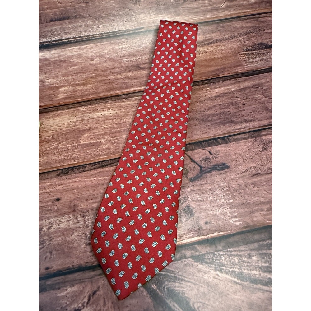 Vintage Prince Consort -Red With Blue Print - Golden Clasp Tie- Built In Clasp
